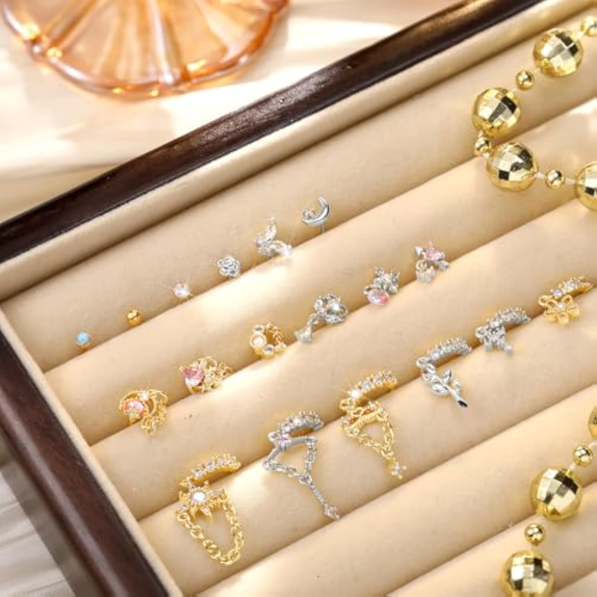 Women's 18 Pcs Dangle Nose Rings Set, Stainless Steel